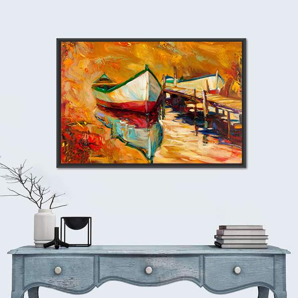 Abstract Boat & Jetty Canvas Wall Art-1 Piece-Floating Frame-24" x 16"-Tiaracle