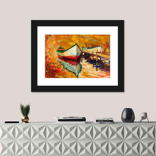 Abstract Boat & Jetty Canvas Wall Art-1 Piece-Framed Print-20" x 16"-Tiaracle