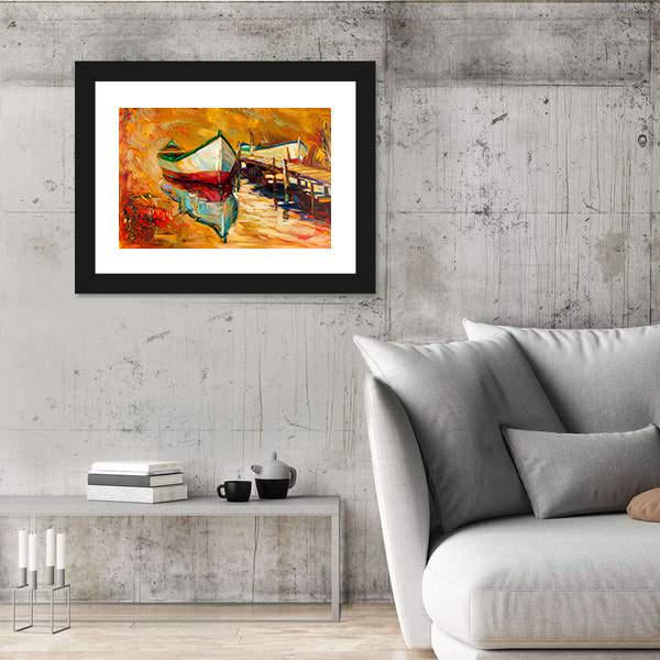 Abstract Boat & Jetty Canvas Wall Art-3 Horizontal-Gallery Wrap-25" x 16"-Tiaracle