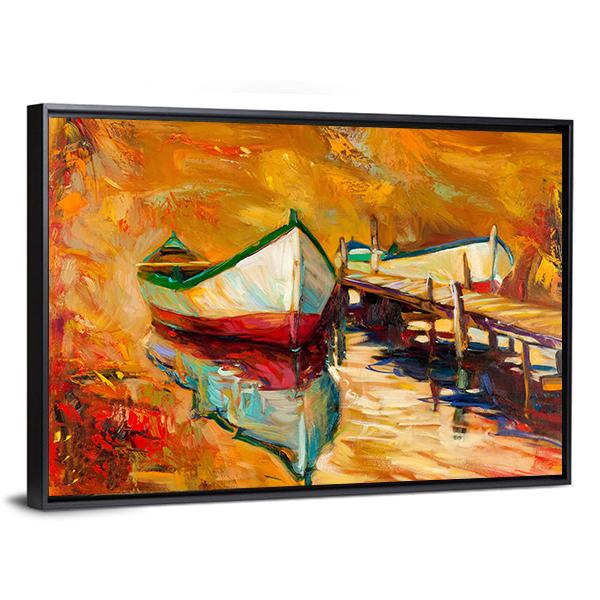 Abstract Boat & Jetty Canvas Wall Art-3 Horizontal-Gallery Wrap-25" x 16"-Tiaracle