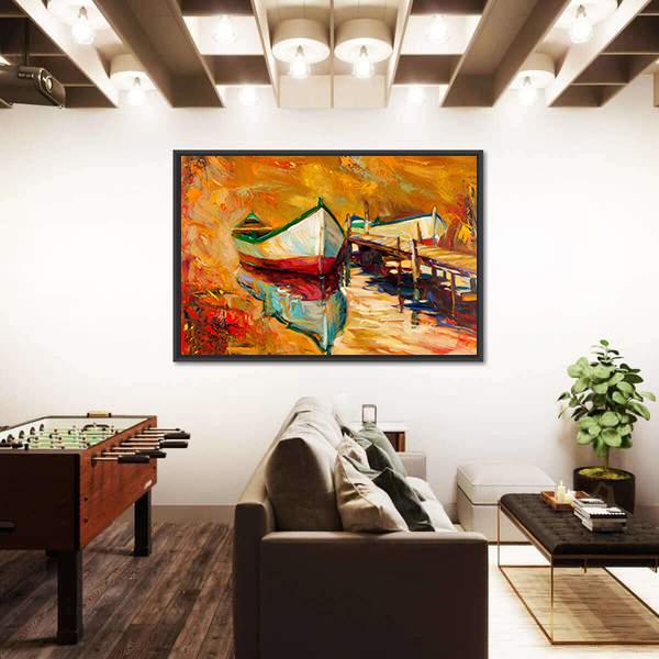 Abstract Boat & Jetty Canvas Wall Art-3 Horizontal-Gallery Wrap-25" x 16"-Tiaracle