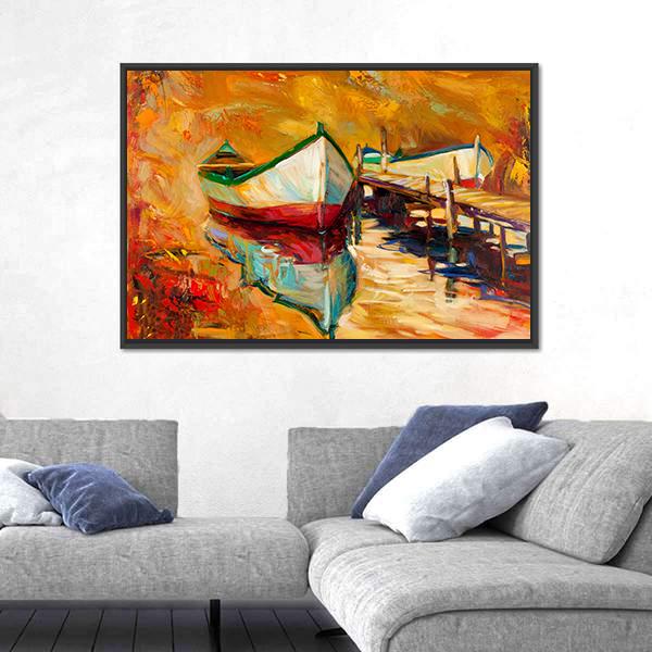 Abstract Boat & Jetty Canvas Wall Art-3 Horizontal-Gallery Wrap-25" x 16"-Tiaracle