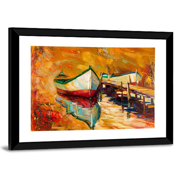 Abstract Boat & Jetty Canvas Wall Art-3 Horizontal-Gallery Wrap-25" x 16"-Tiaracle