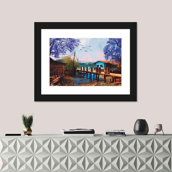 Abstract Fishing Village Canvas Wall Art-1 Piece-Framed Print-20" x 16"-Tiaracle