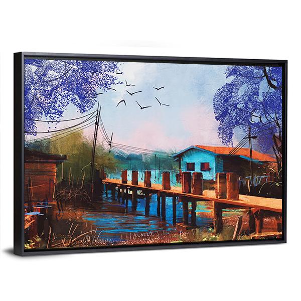 Abstract Fishing Village Canvas Wall Art-3 Horizontal-Gallery Wrap-25" x 16"-Tiaracle