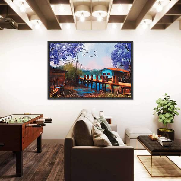 Abstract Fishing Village Canvas Wall Art-3 Horizontal-Gallery Wrap-25" x 16"-Tiaracle