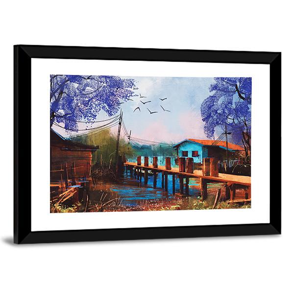 Abstract Fishing Village Canvas Wall Art-3 Horizontal-Gallery Wrap-25" x 16"-Tiaracle