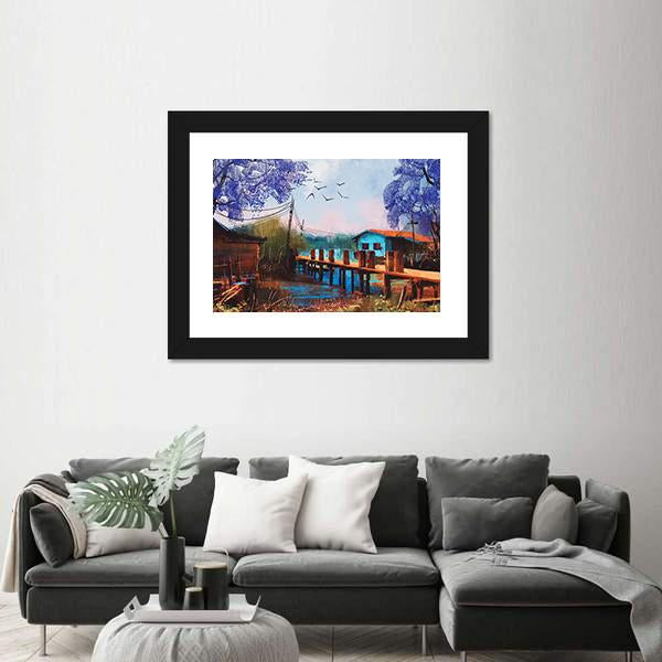 Abstract Fishing Village Canvas Wall Art-3 Horizontal-Gallery Wrap-25" x 16"-Tiaracle