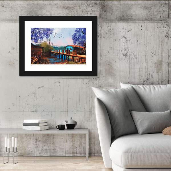 Abstract Fishing Village Canvas Wall Art-3 Horizontal-Gallery Wrap-25" x 16"-Tiaracle