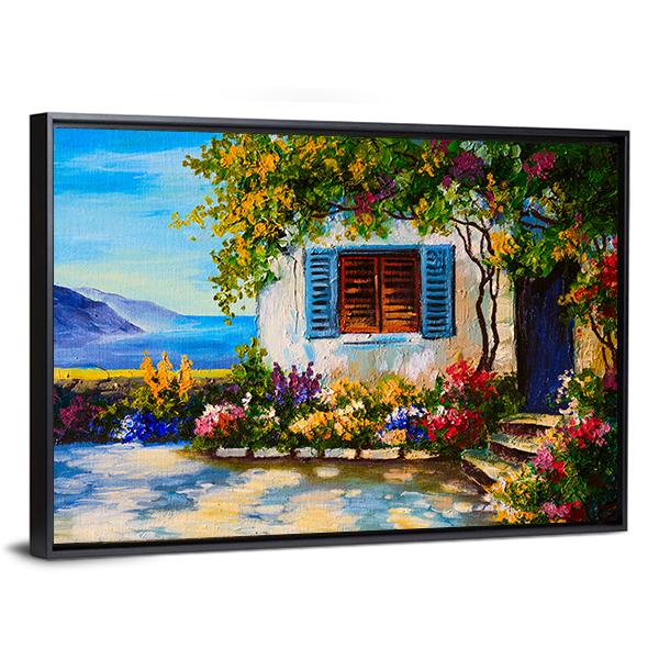 Abstract House Near The Sea Canvas Wall Art-3 Horizontal-Gallery Wrap-25" x 16"-Tiaracle