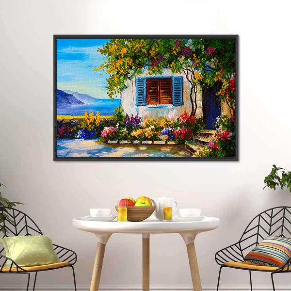 Abstract House Near The Sea Canvas Wall Art-3 Horizontal-Gallery Wrap-25" x 16"-Tiaracle