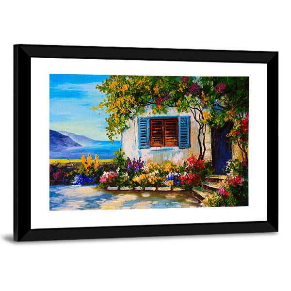 Abstract House Near The Sea Canvas Wall Art-3 Horizontal-Gallery Wrap-25" x 16"-Tiaracle