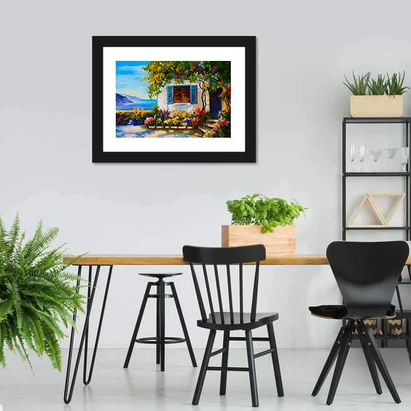 Abstract House Near The Sea Canvas Wall Art-3 Horizontal-Gallery Wrap-25" x 16"-Tiaracle