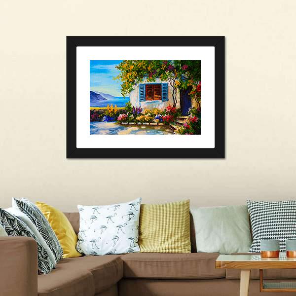 Abstract House Near The Sea Canvas Wall Art-3 Horizontal-Gallery Wrap-25" x 16"-Tiaracle