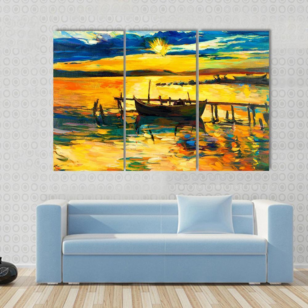 Abstract Of Boat & Jetty Canvas Wall Art-3 Horizontal-Gallery Wrap-37" x 24"-Tiaracle