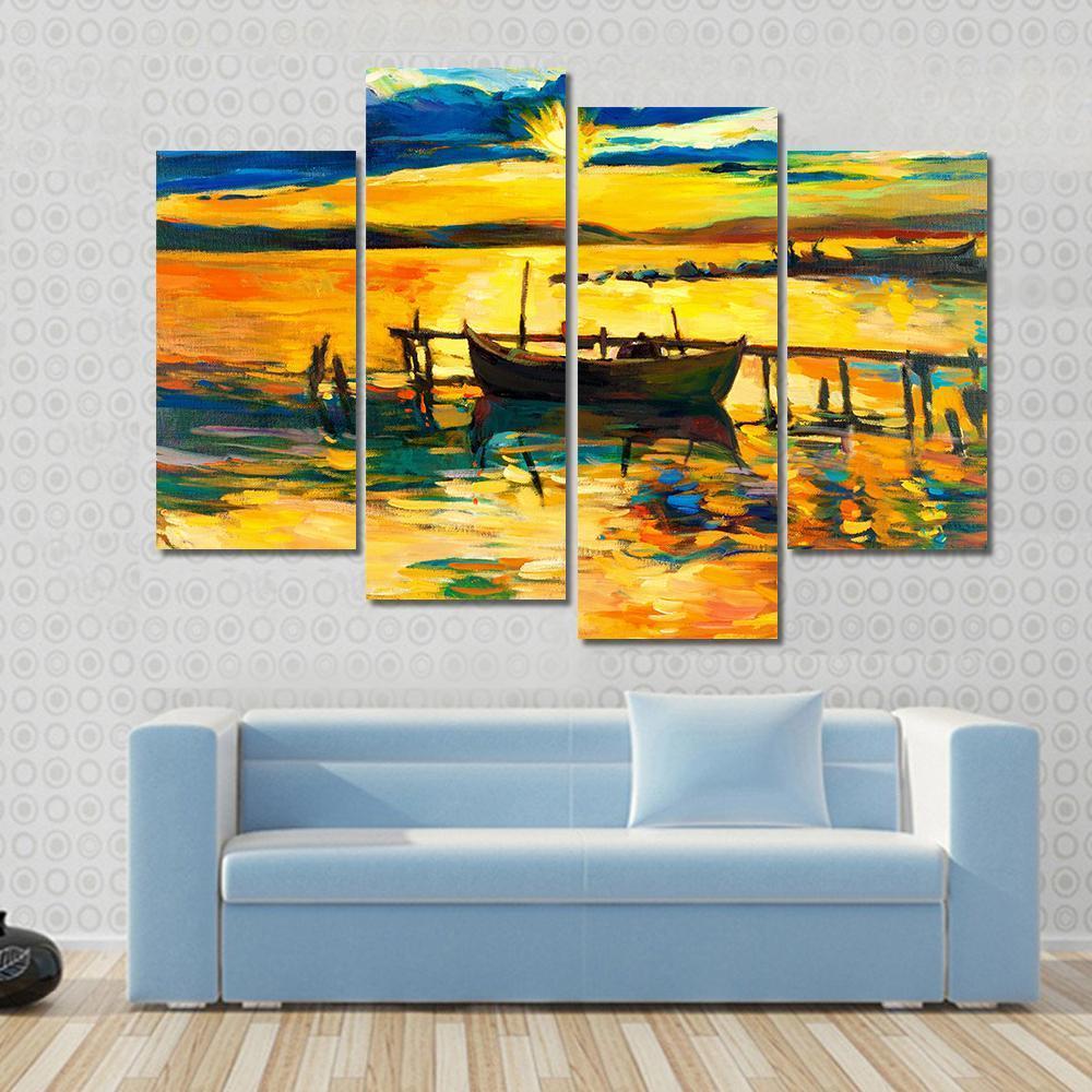 Abstract Of Boat & Jetty Canvas Wall Art-4 Pop-Gallery Wrap-50" x 32"-Tiaracle