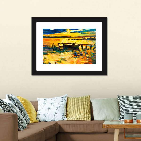 Abstract Of Boat & Jetty Canvas Wall Art-3 Horizontal-Gallery Wrap-25" x 16"-Tiaracle