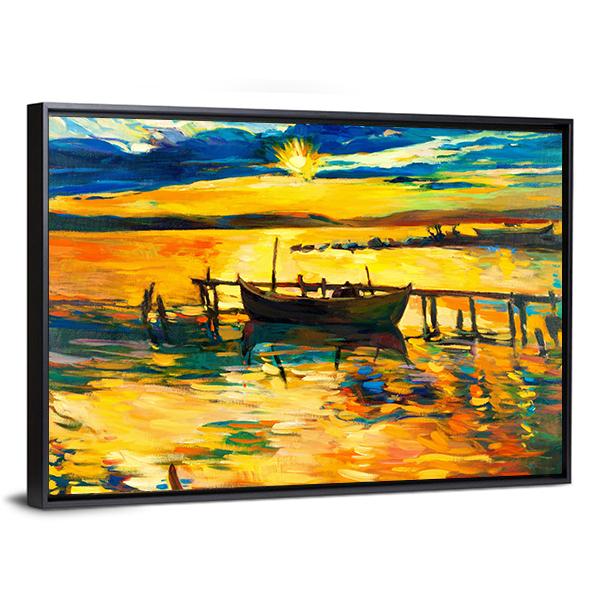 Abstract Of Boat & Jetty Canvas Wall Art-3 Horizontal-Gallery Wrap-25" x 16"-Tiaracle