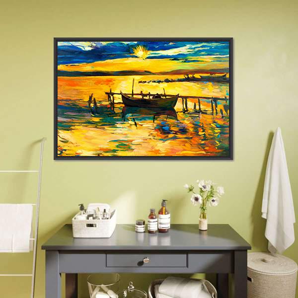 Abstract Of Boat & Jetty Canvas Wall Art-3 Horizontal-Gallery Wrap-25" x 16"-Tiaracle