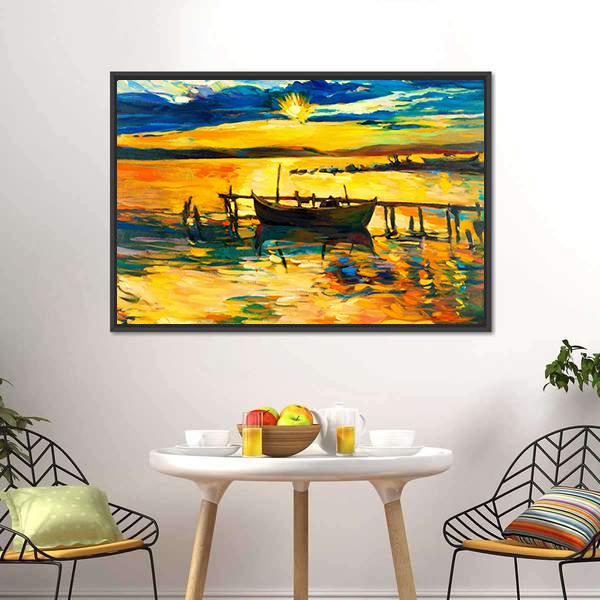 Abstract Of Boat & Jetty Canvas Wall Art-3 Horizontal-Gallery Wrap-25" x 16"-Tiaracle