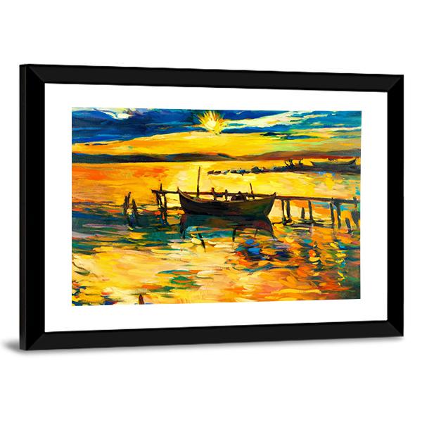 Abstract Of Boat & Jetty Canvas Wall Art-3 Horizontal-Gallery Wrap-25" x 16"-Tiaracle