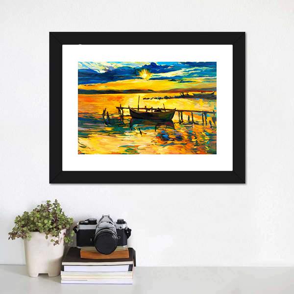 Abstract Of Boat & Jetty Canvas Wall Art-1 Piece-Framed Print-20" x 16"-Tiaracle