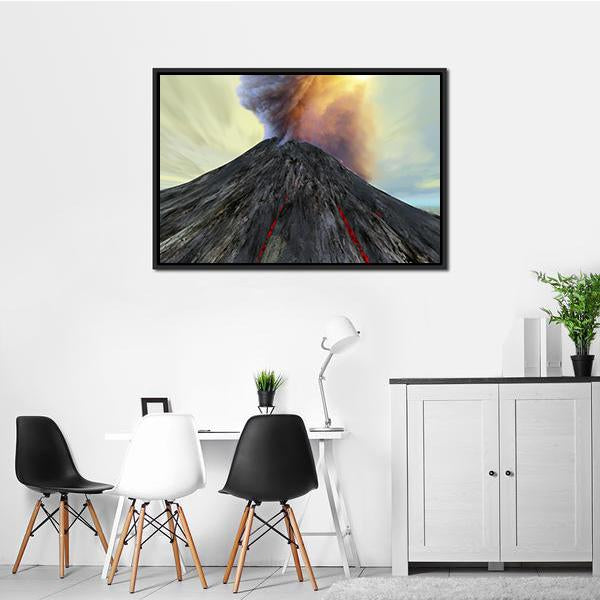 Active Volcano Belches Smoke Canvas Wall Art-1 Piece-Floating Frame-24" x 16"-Tiaracle