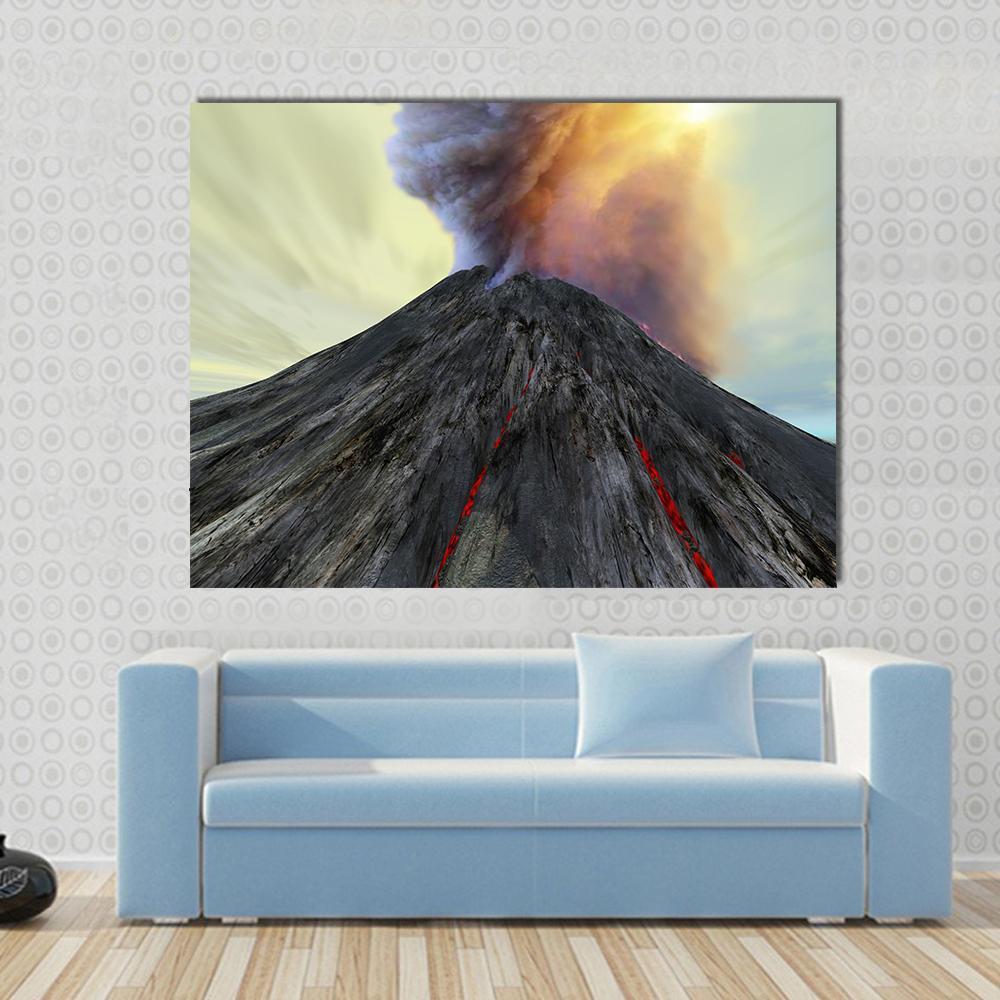 Active Volcano Belches Smoke Canvas Wall Art-1 Piece-Gallery Wrap-48" x 32"-Tiaracle