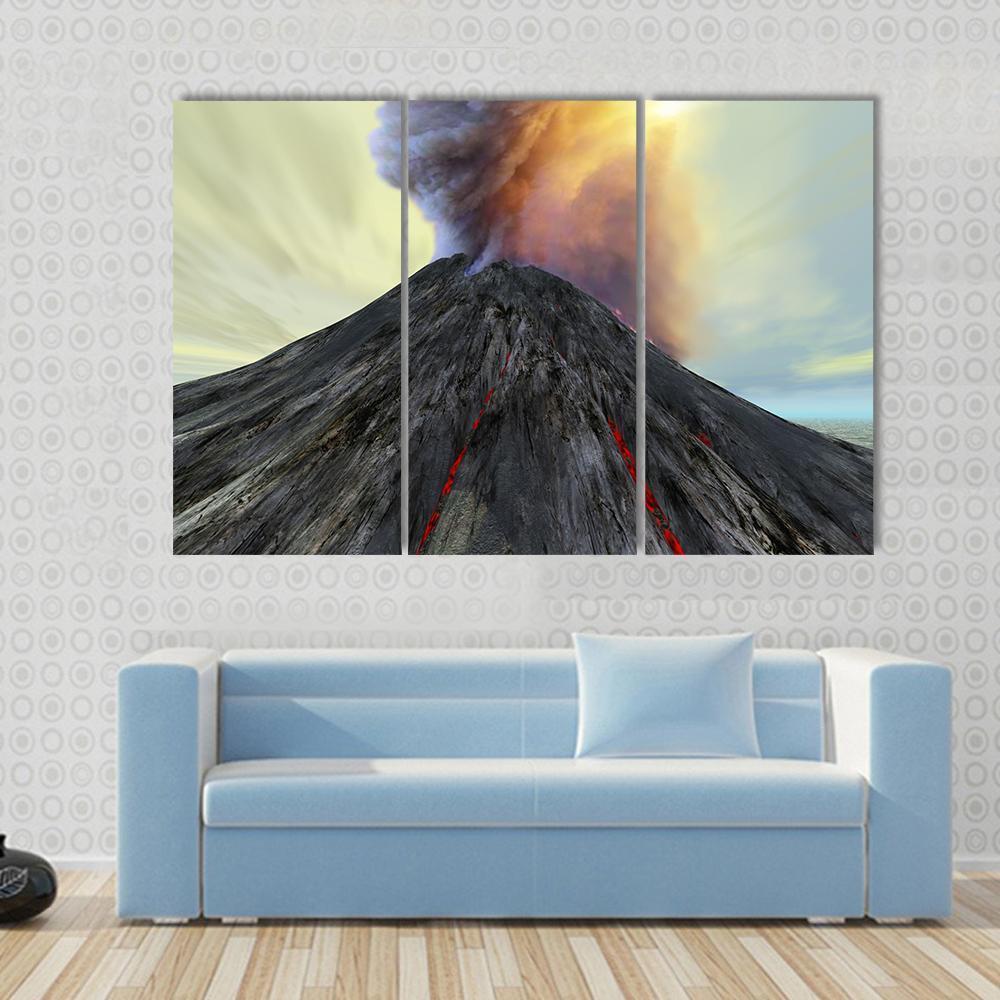 Active Volcano Belches Smoke Canvas Wall Art-3 Horizontal-Gallery Wrap-37" x 24"-Tiaracle