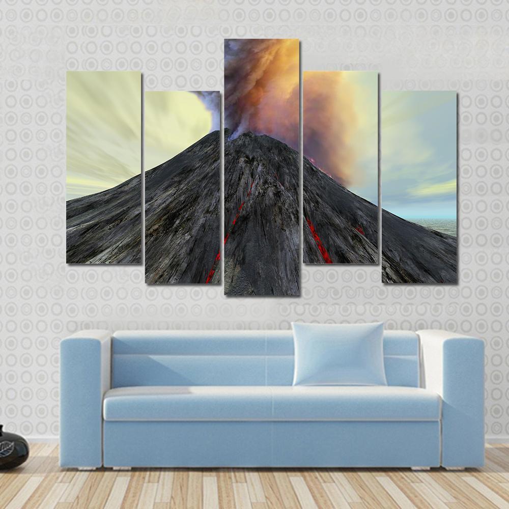 Active Volcano Belches Smoke Canvas Wall Art-5 Pop-Gallery Wrap-47" x 32"-Tiaracle