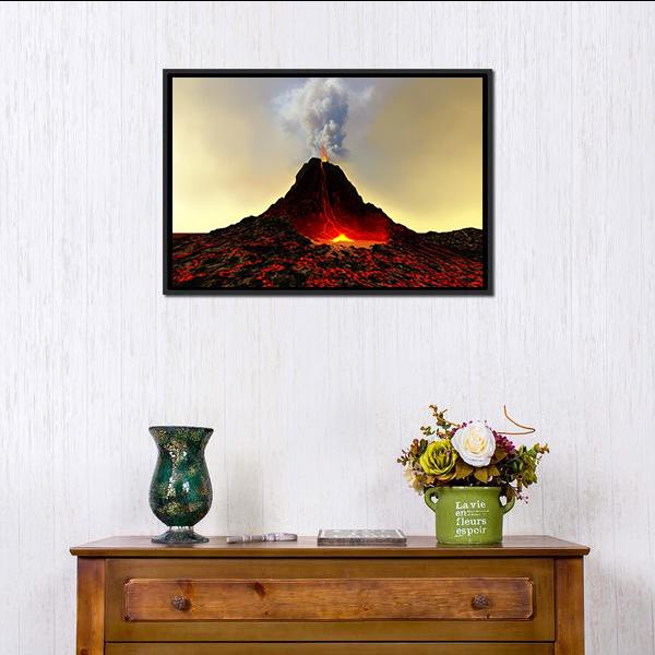 Active Volcano Spews Out Hot Red Lava Canvas Wall Art-1 Piece-Floating Frame-24" x 16"-Tiaracle