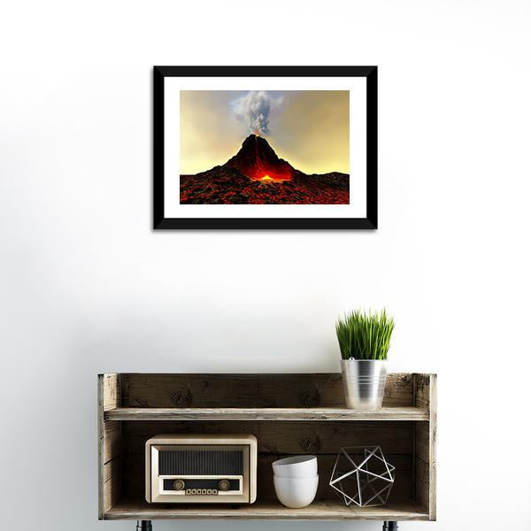 Active Volcano Spews Out Hot Red Lava Canvas Wall Art-1 Piece-Framed Print-20" x 16"-Tiaracle