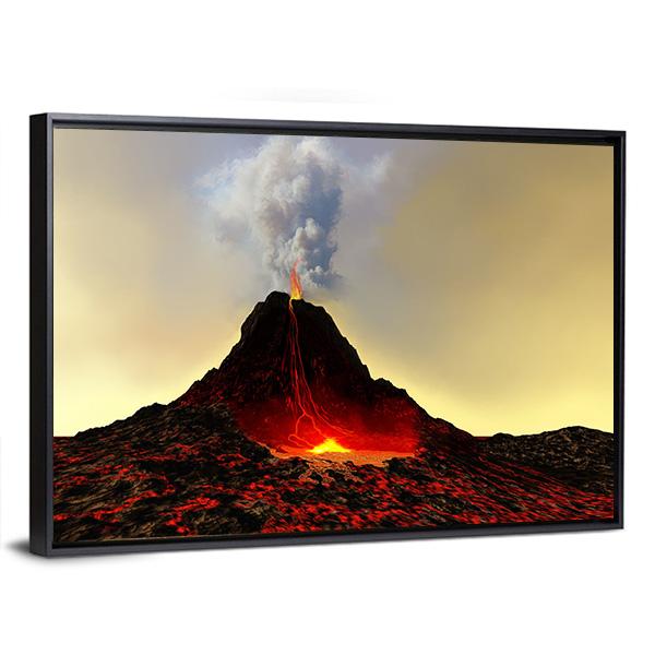 Active Volcano Spews Out Hot Red Lava Canvas Wall Art-3 Horizontal-Gallery Wrap-25" x 16"-Tiaracle