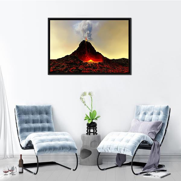 Active Volcano Spews Out Hot Red Lava Canvas Wall Art-3 Horizontal-Gallery Wrap-25" x 16"-Tiaracle