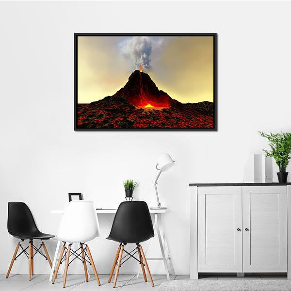 Active Volcano Spews Out Hot Red Lava Canvas Wall Art-3 Horizontal-Gallery Wrap-25" x 16"-Tiaracle