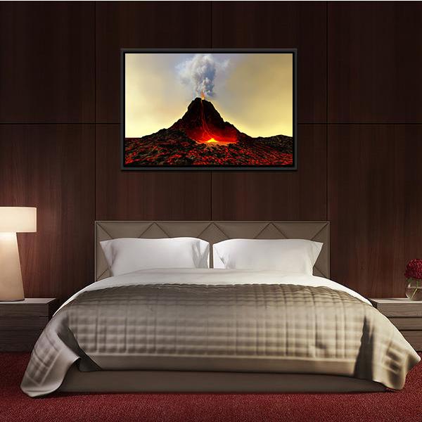 Active Volcano Spews Out Hot Red Lava Canvas Wall Art-3 Horizontal-Gallery Wrap-25" x 16"-Tiaracle