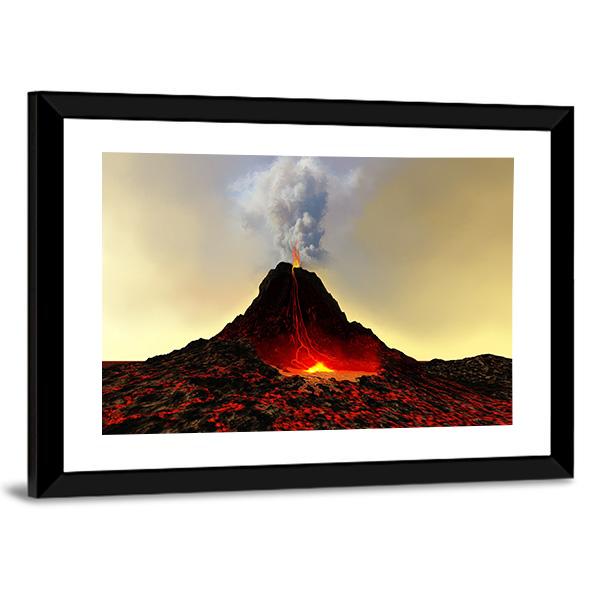 Active Volcano Spews Out Hot Red Lava Canvas Wall Art-3 Horizontal-Gallery Wrap-25" x 16"-Tiaracle