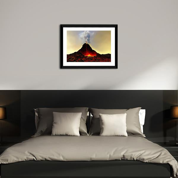 Active Volcano Spews Out Hot Red Lava Canvas Wall Art-3 Horizontal-Gallery Wrap-25" x 16"-Tiaracle