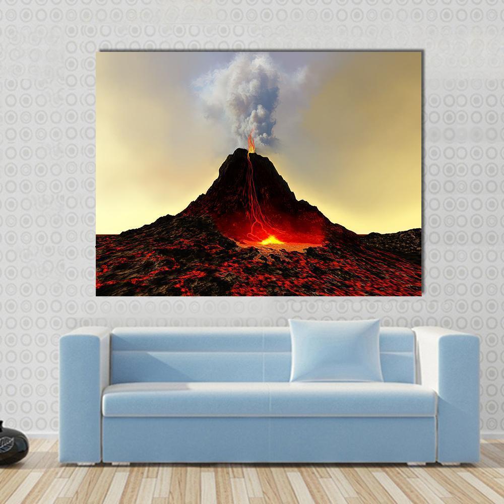 Active Volcano Spews Out Hot Red Lava Canvas Wall Art-1 Piece-Gallery Wrap-48" x 32"-Tiaracle