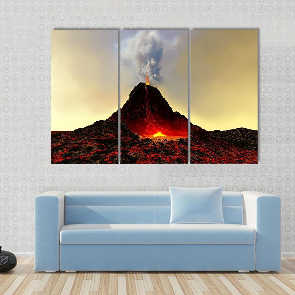 Active Volcano Spews Out Hot Red Lava Canvas Wall Art-3 Horizontal-Gallery Wrap-37" x 24"-Tiaracle