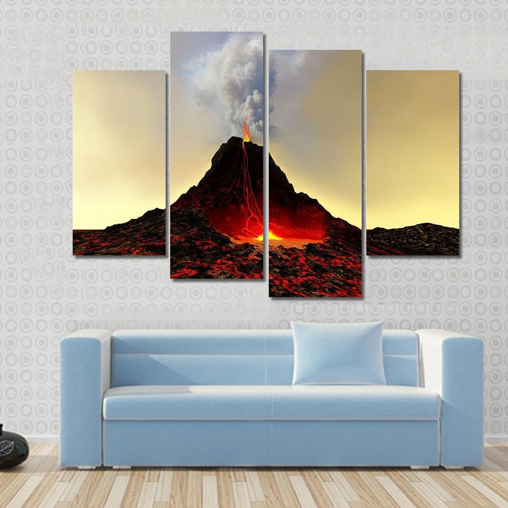 Active Volcano Spews Out Hot Red Lava Canvas Wall Art-4 Pop-Gallery Wrap-50" x 32"-Tiaracle