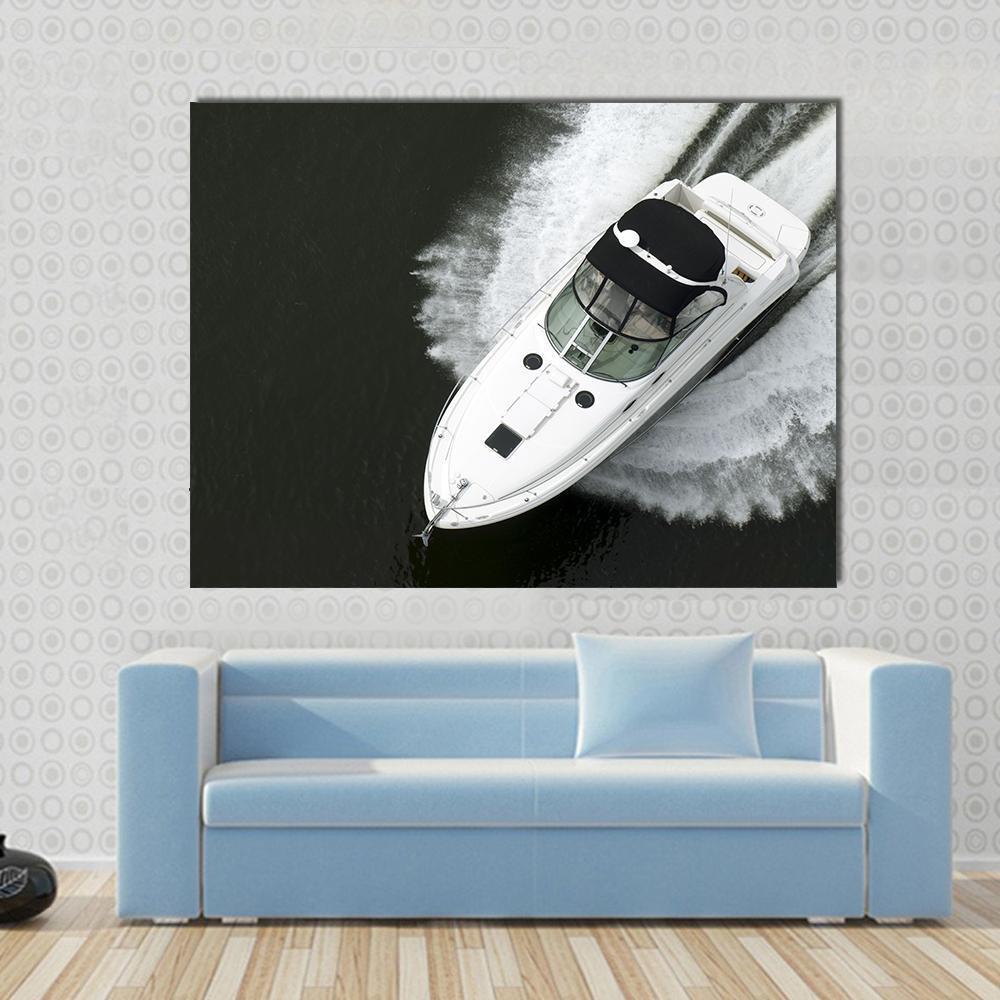 Aerial View Of Speedboat Canvas Wall Art-1 Piece-Gallery Wrap-48" x 32"-Tiaracle