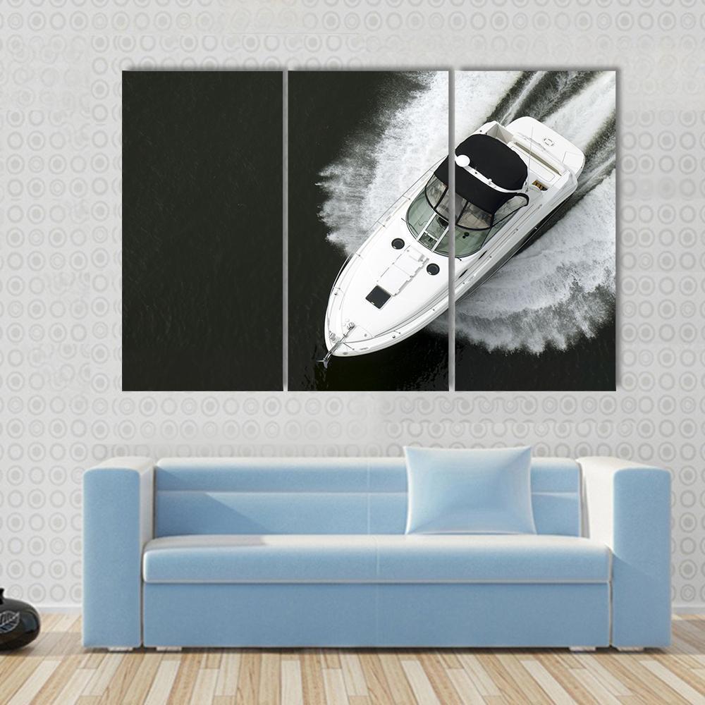 Aerial View Of Speedboat Canvas Wall Art-3 Horizontal-Gallery Wrap-37" x 24"-Tiaracle