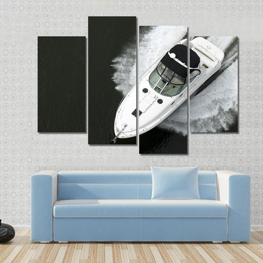 Aerial View Of Speedboat Canvas Wall Art-4 Pop-Gallery Wrap-50" x 32"-Tiaracle