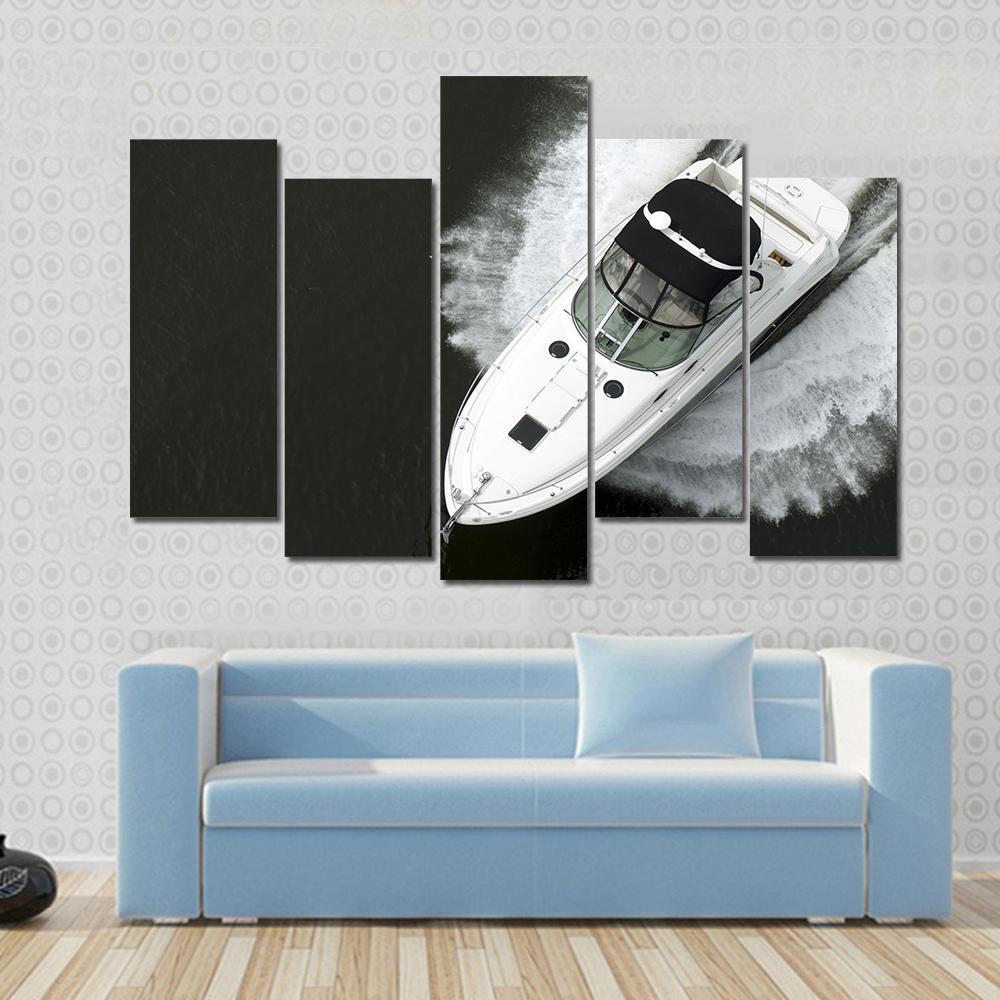 Aerial View Of Speedboat Canvas Wall Art-5 Pop-Gallery Wrap-47" x 32"-Tiaracle