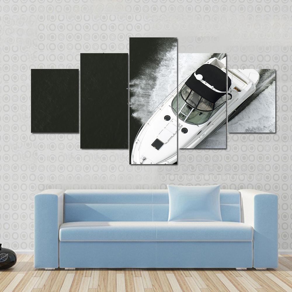 Aerial View Of Speedboat Canvas Wall Art-5 Star-Gallery Wrap-62" x 32"-Tiaracle