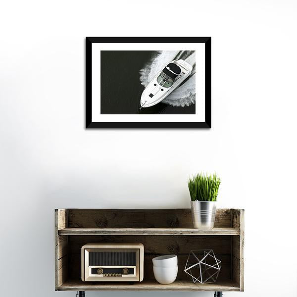 Aerial View Of Speedboat Canvas Wall Art-1 Piece-Framed Print-20" x 16"-Tiaracle