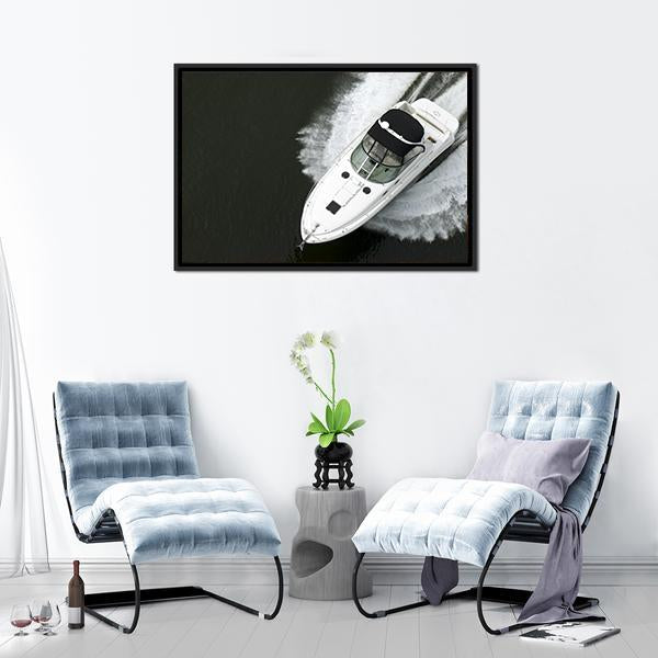 Aerial View Of Speedboat Canvas Wall Art-3 Horizontal-Gallery Wrap-25" x 16"-Tiaracle