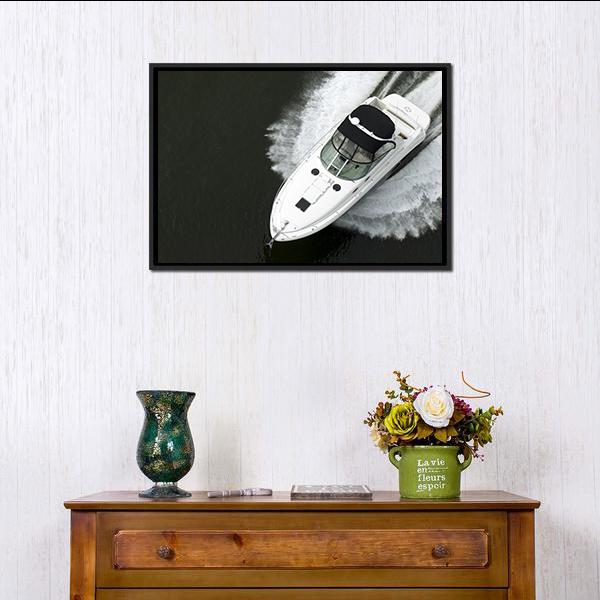 Aerial View Of Speedboat Canvas Wall Art-1 Piece-Floating Frame-24" x 16"-Tiaracle