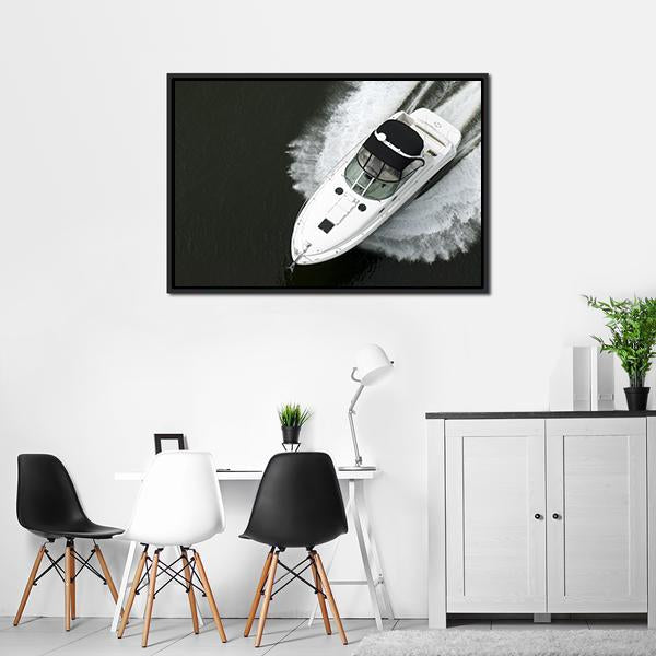 Aerial View Of Speedboat Canvas Wall Art-3 Horizontal-Gallery Wrap-25" x 16"-Tiaracle